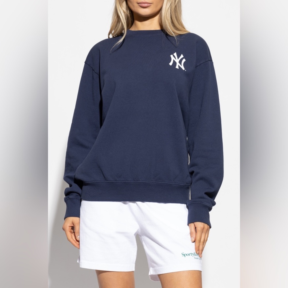 NWT Sporty & Rich Yankees Serif Crewneck Sweatshirt in Dark Navy - Picture 4 of 10